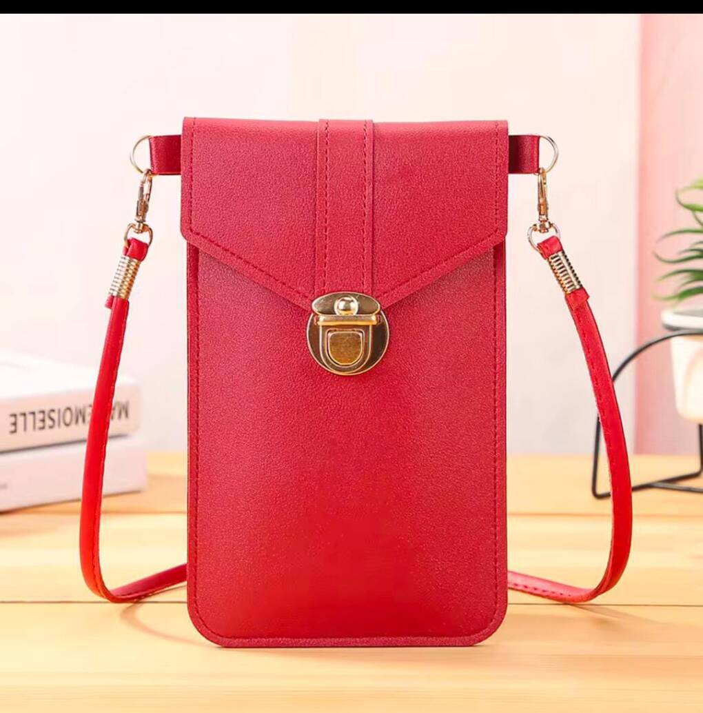 Women's PU Leather Phone Holder With Neck Strap Wallets Touch Screen Bags(Brown )