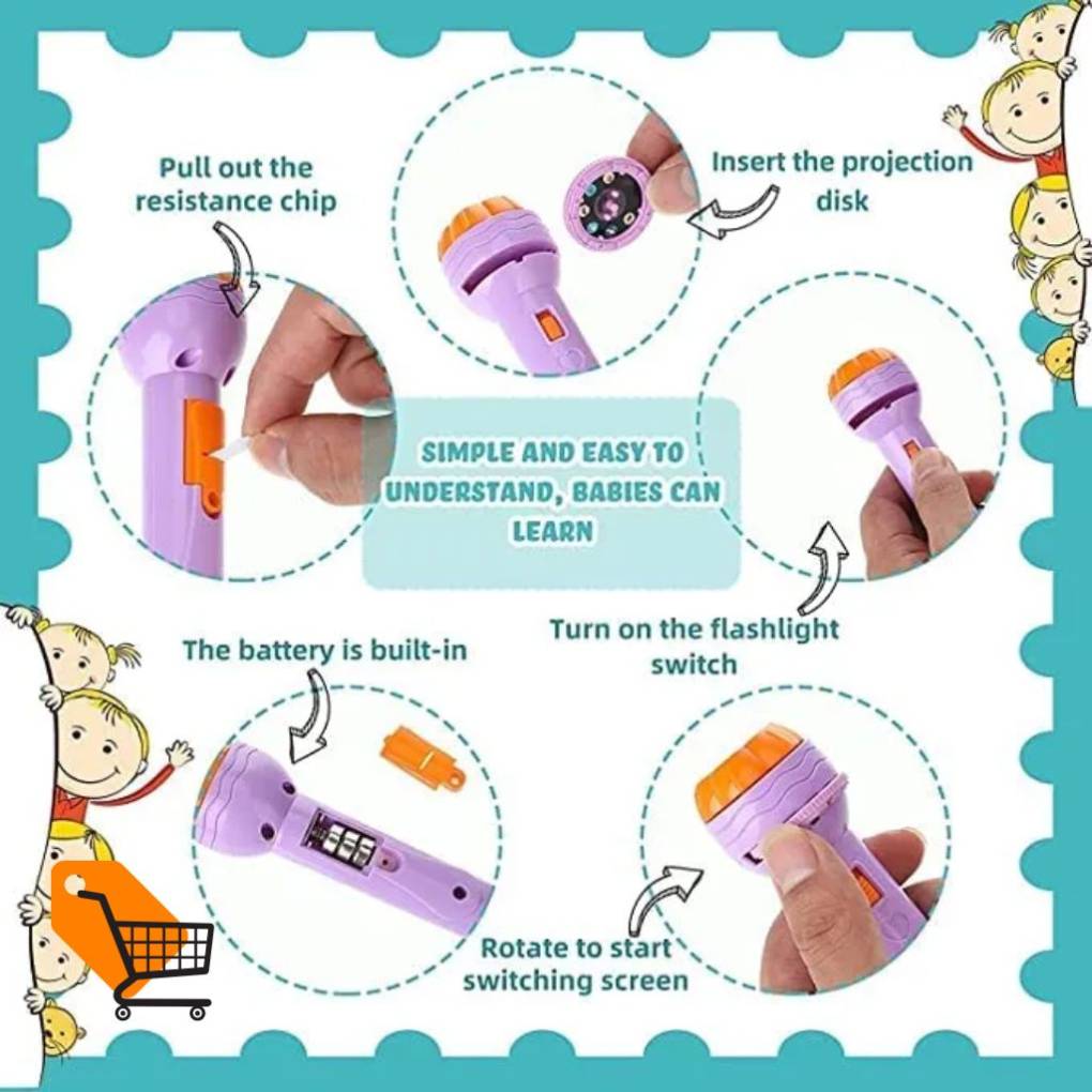 Mini Projector Torch Kids Flashlight Story Book Educational Light- Up Toys