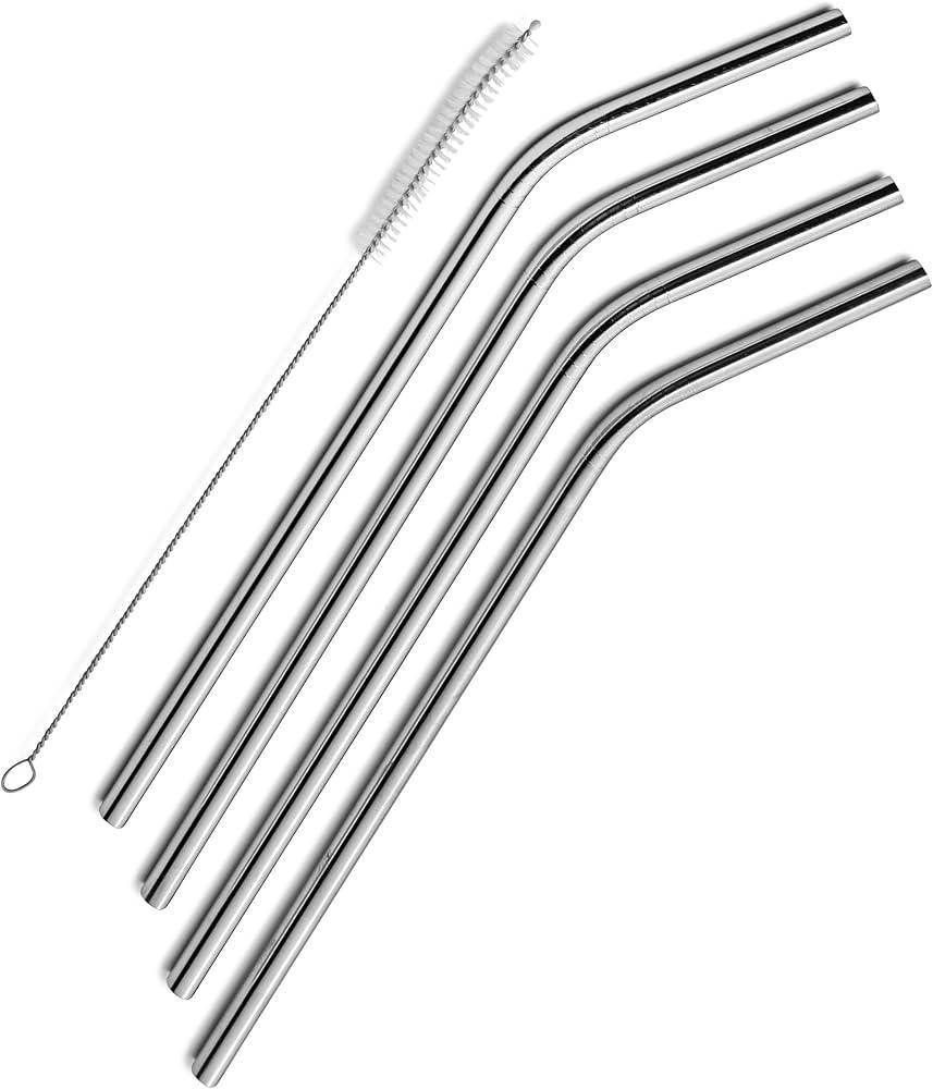 Stainless Steel Reusable Metal Straw Set (With Cleaning Brush)